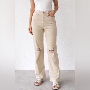 Judy Blue Beige Distressed High Rise Straight‎ Leg Jeans Womens Size 15 32 Curvy